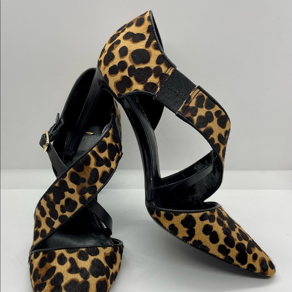 Nine West leopard pony hair buckle pumps 8